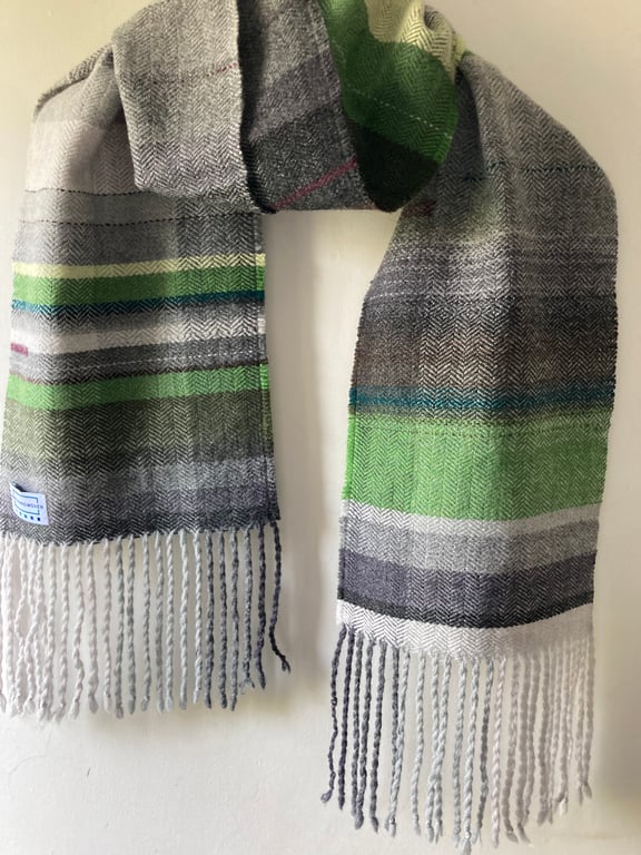 Dalehouses Handwoven Herringbone Lambswool Scarf, Green