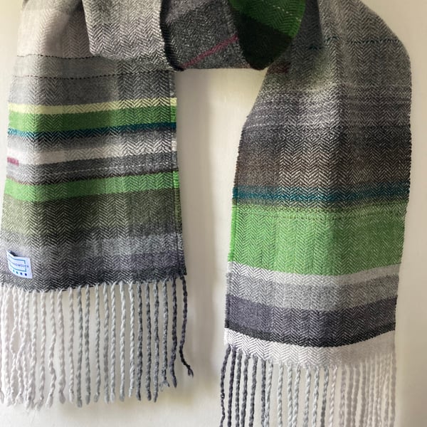 Dalehouses Handwoven Herringbone Lambswool Scarf, Green