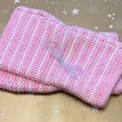 Fingerless Mittens Pink & White stripes Adult size