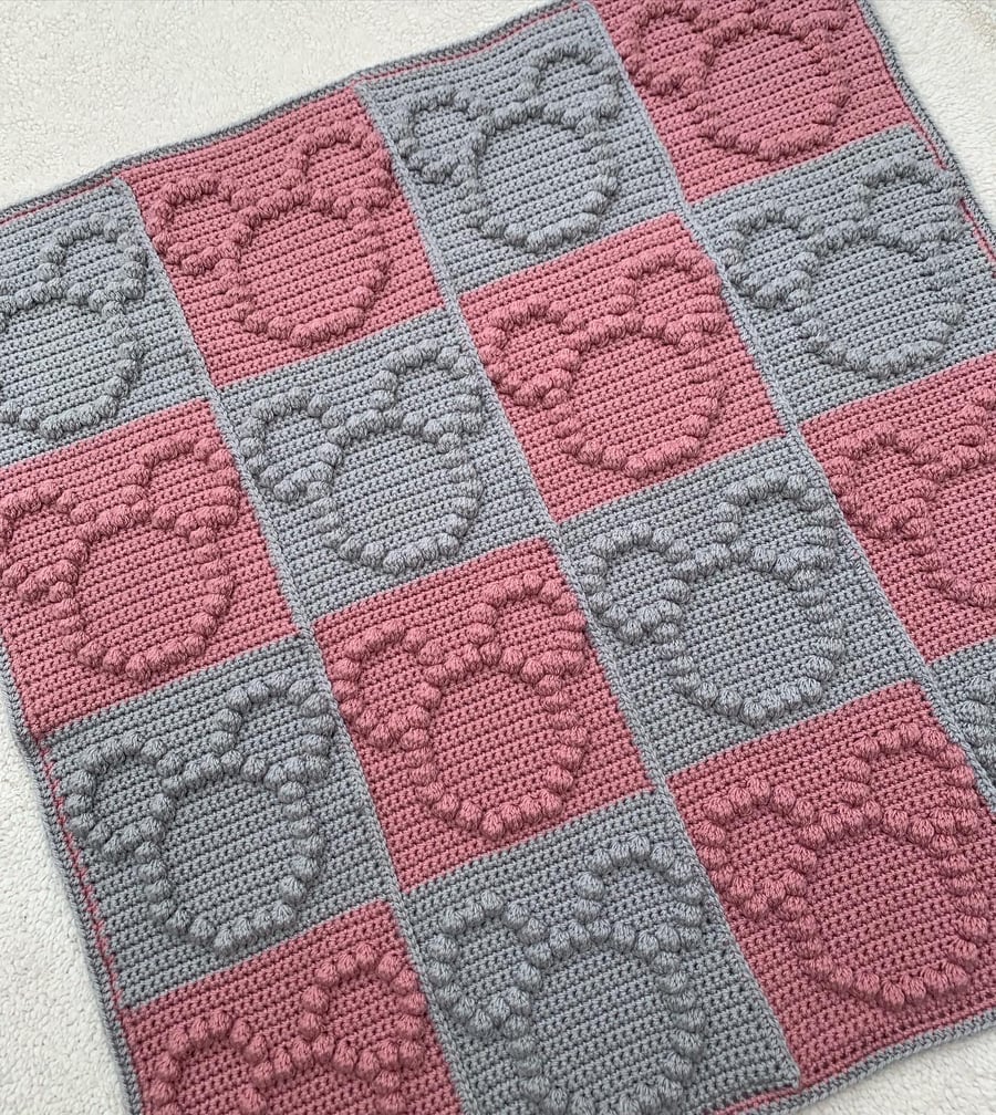 Woodland Mouse Crochet Baby Blanket - Handmade Bobble Stitch Nursery Blanket 