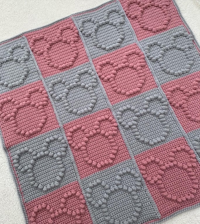 Woodland Mouse Crochet Baby Blanket - Handmade Bobble Stitch Nursery Blanket 
