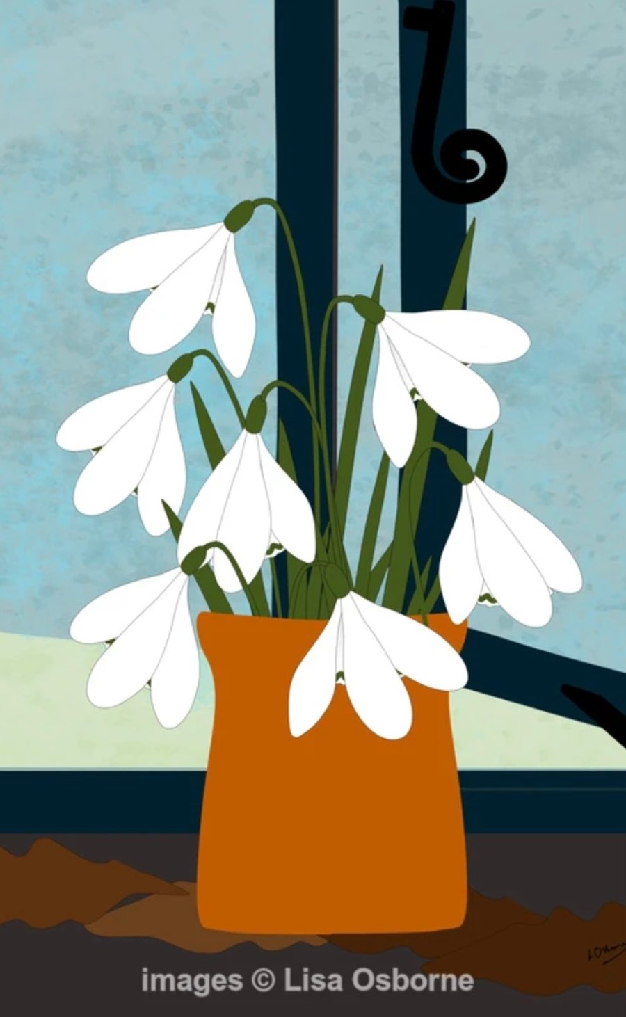 Snowdrops - signed print of snowdrop flowers in a vase