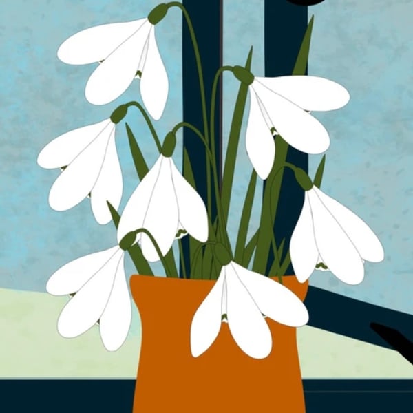 Snowdrops - signed print of snowdrop flowers in a vase