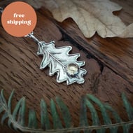 Oak Leaf Citrine Silver Necklace
