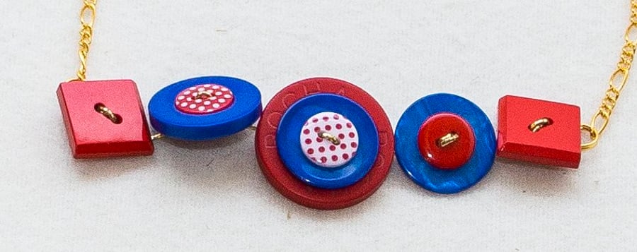 Red White and Blue Button Necklace
