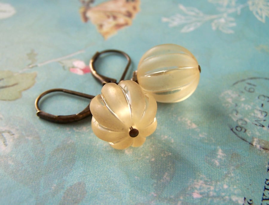 Yellow bead earrings, vintage style pumpkin earrings, lemon yellow jewellery