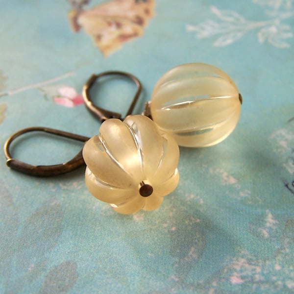 Yellow bead earrings, vintage style pumpkin earrings, lemon yellow jewellery