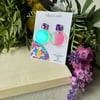 Iridescent Circles & Purple-Pink Square Earrings 