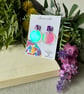 Iridescent Circles & Purple-Pink Square Earrings 