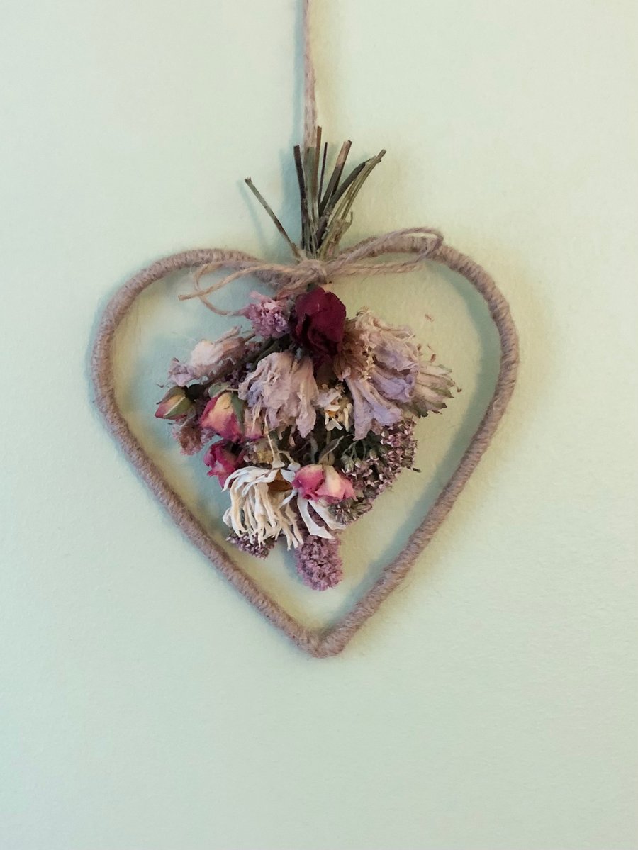 Dried Flower Heart Decoration. 12x12cm. Valentine or Mothers Day Gift.