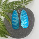 Turquoise fern print aluminium earrings
