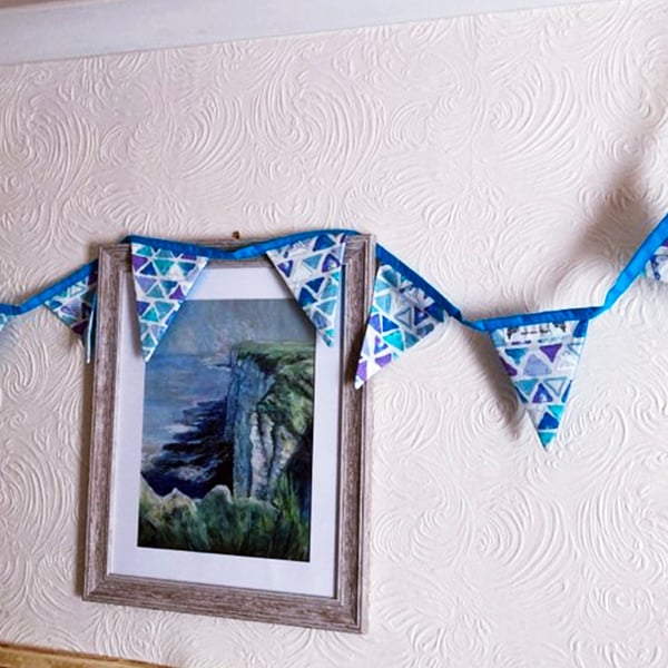Blue Purple Cotton Bunting, 8 flags 2.2 metres Bunting, handmade in Yorkshire