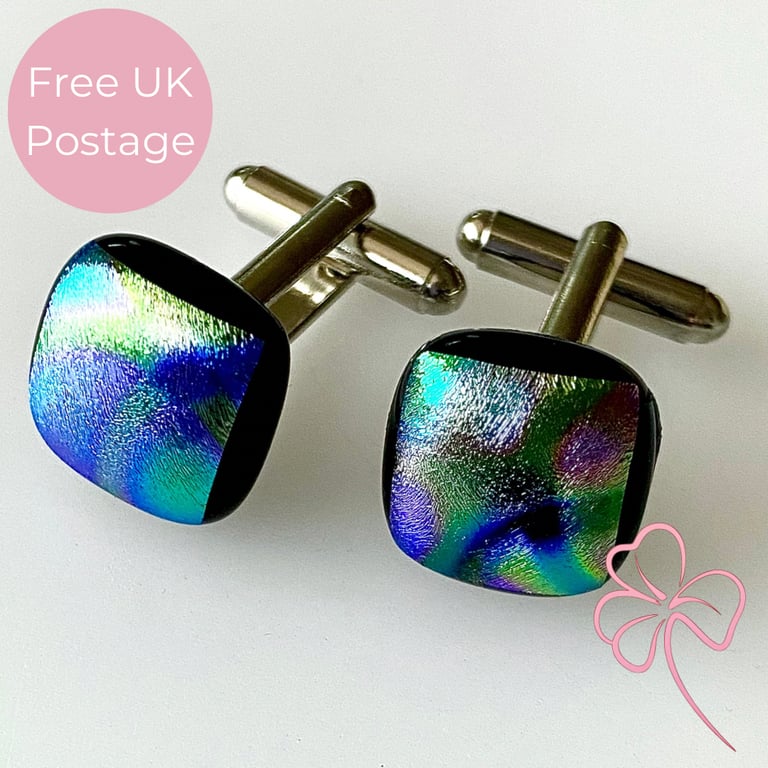 Dichroic Patterned Fused Glass Cuff Links