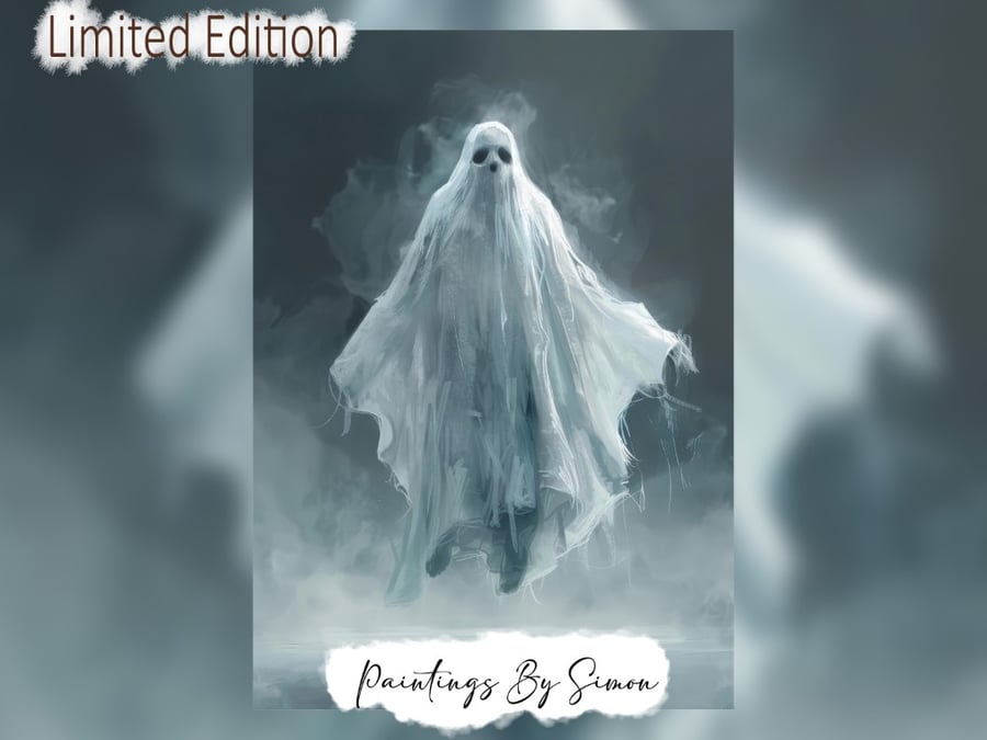  Spooky Ghost, Watercolor Painting Print 5"x7" on Matte Paper