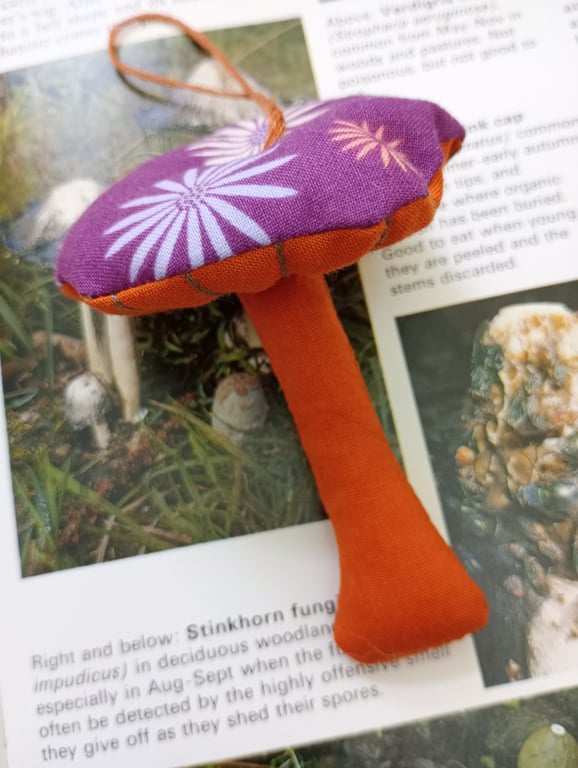 Fabric toadstool, hanging decoration 