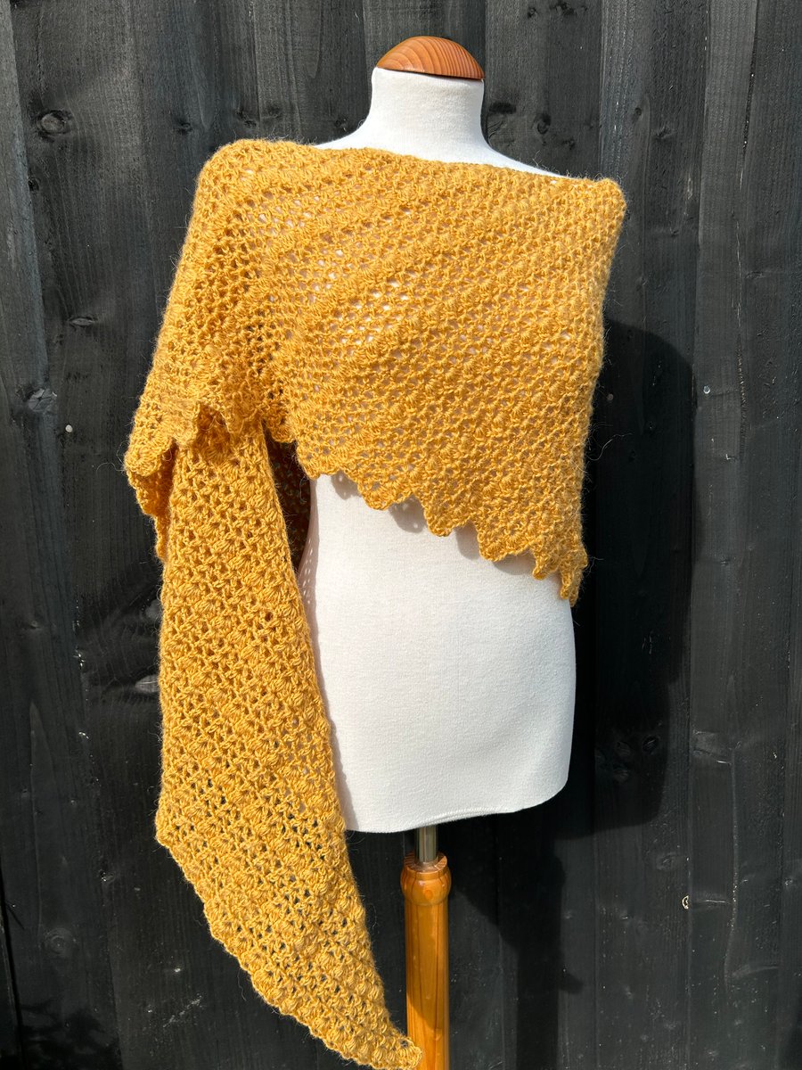 Egg yolk yellow merino wool asymmetrical oversized scarf wrap shawl 