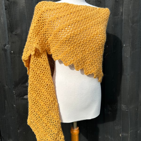 Egg yolk yellow merino wool asymmetrical oversized scarf wrap shawl 