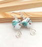 Teal & Brown Floral Porcelain Dangles with Preciosa Crystals, Gift Boxed