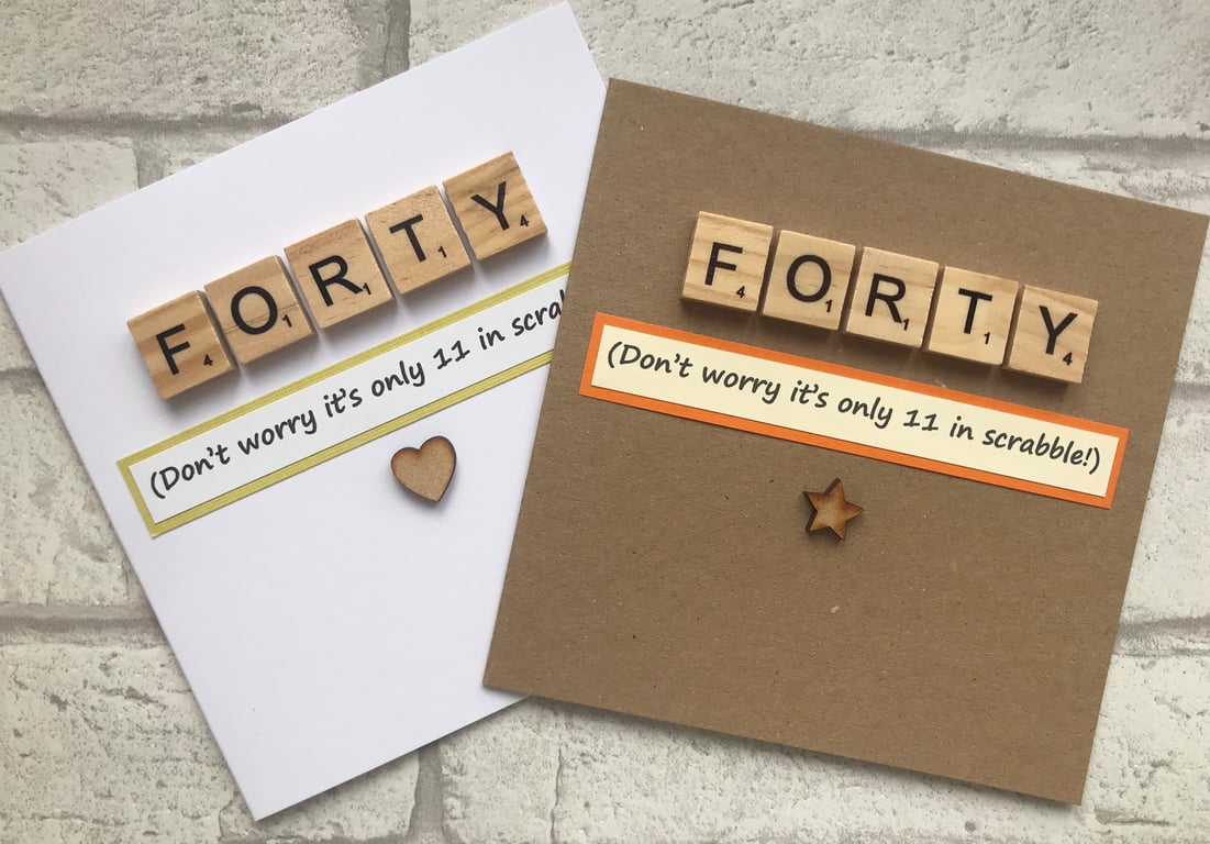Handmade 40th Birthday Card, Scrabble Tile Design