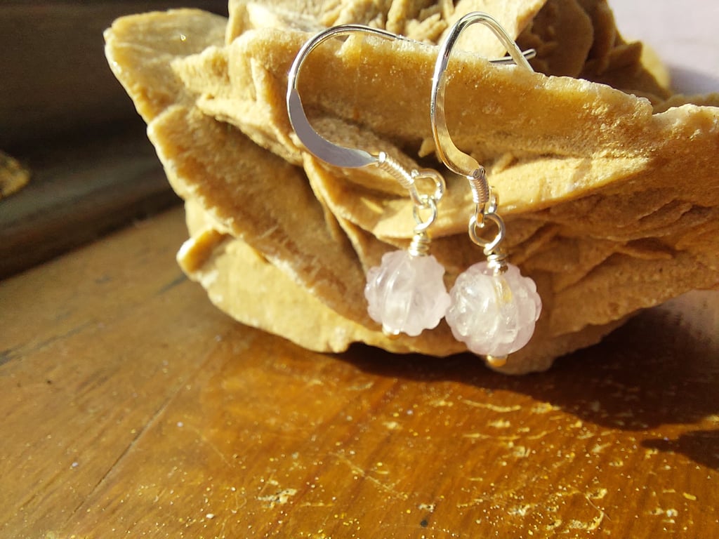 Sterling Silver Lavender Amethyst Carved Rose Earrings