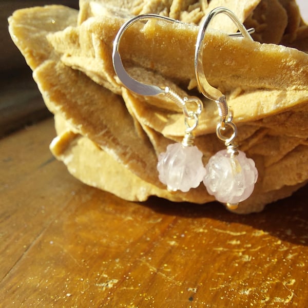 Sterling Silver Lavender Amethyst Carved Rose Earrings