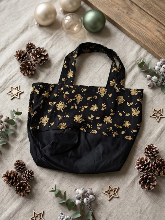 Black & gold Christmas bell eco-friendly reusable gift bag 