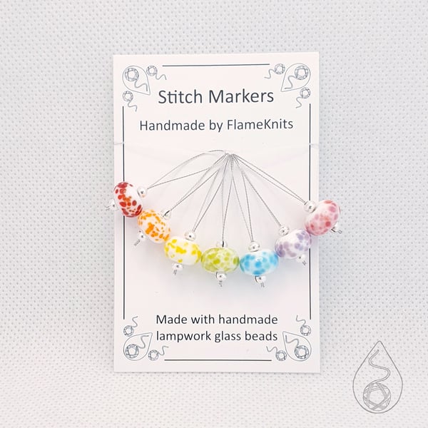 Lampwork Stitch Markers - Bright Rainbow Frit