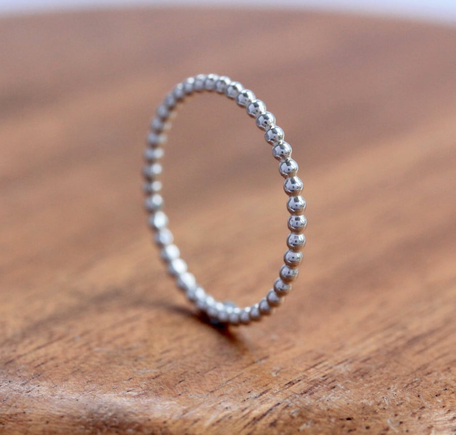 Silver Stacking Ring - Silver Beaded Ring - Beaded Stacking Ring