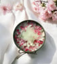 Pink Blossom and Jasmine Soy Wax Candle Vegan Hand Poured 5oz Gold Tin