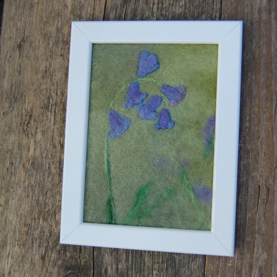 Bluebell Needle felted and hand embroidered  framed picture - hand dyed