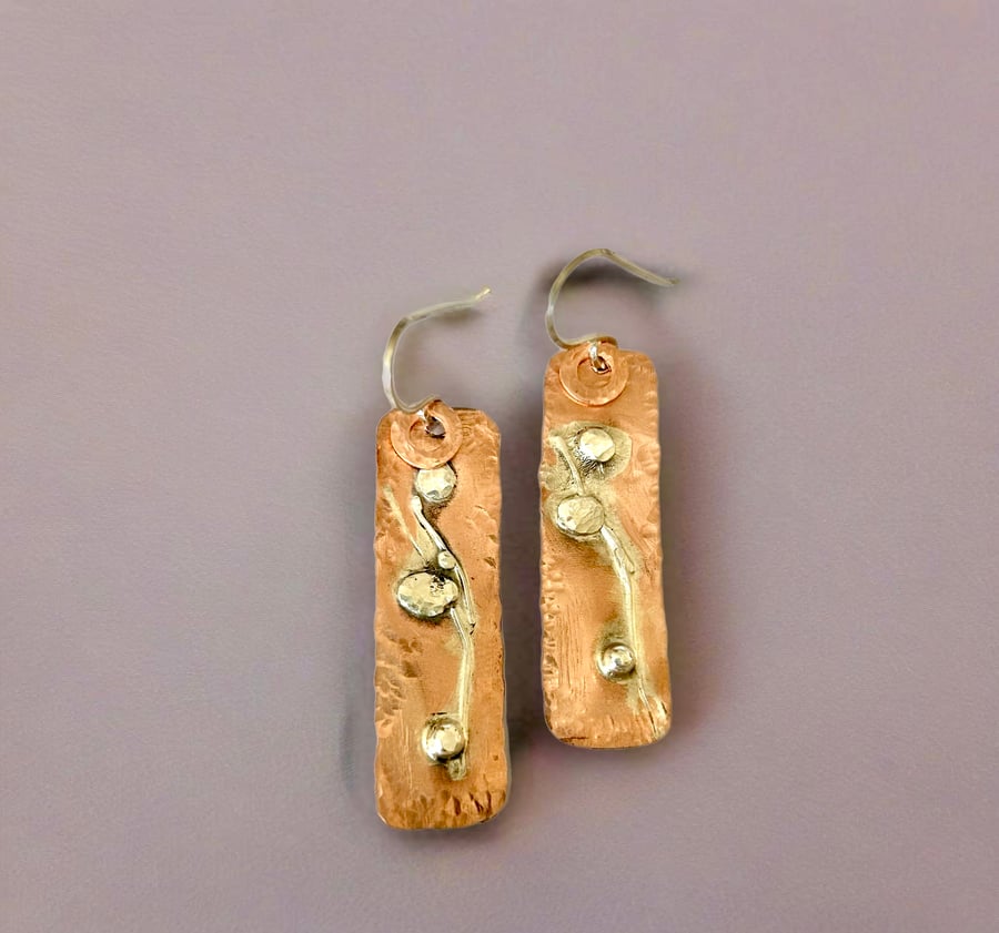 Sterling Silver and Copper Earrings, Unique OOAK Stylish, Gift Boxed