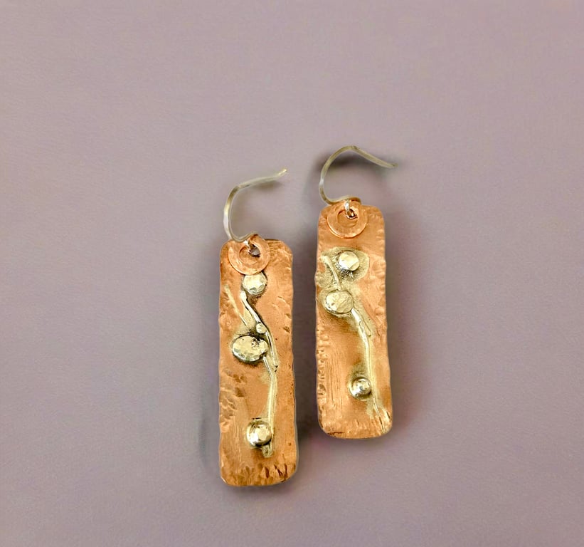 Sterling Silver and Copper Earrings, Unique OOAK Stylish, Gift Boxed