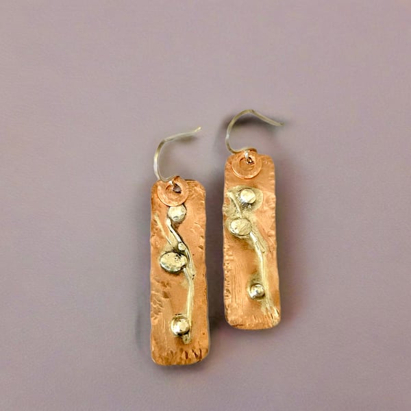 Sterling Silver and Copper Earrings, Unique OOAK Stylish, Gift Boxed