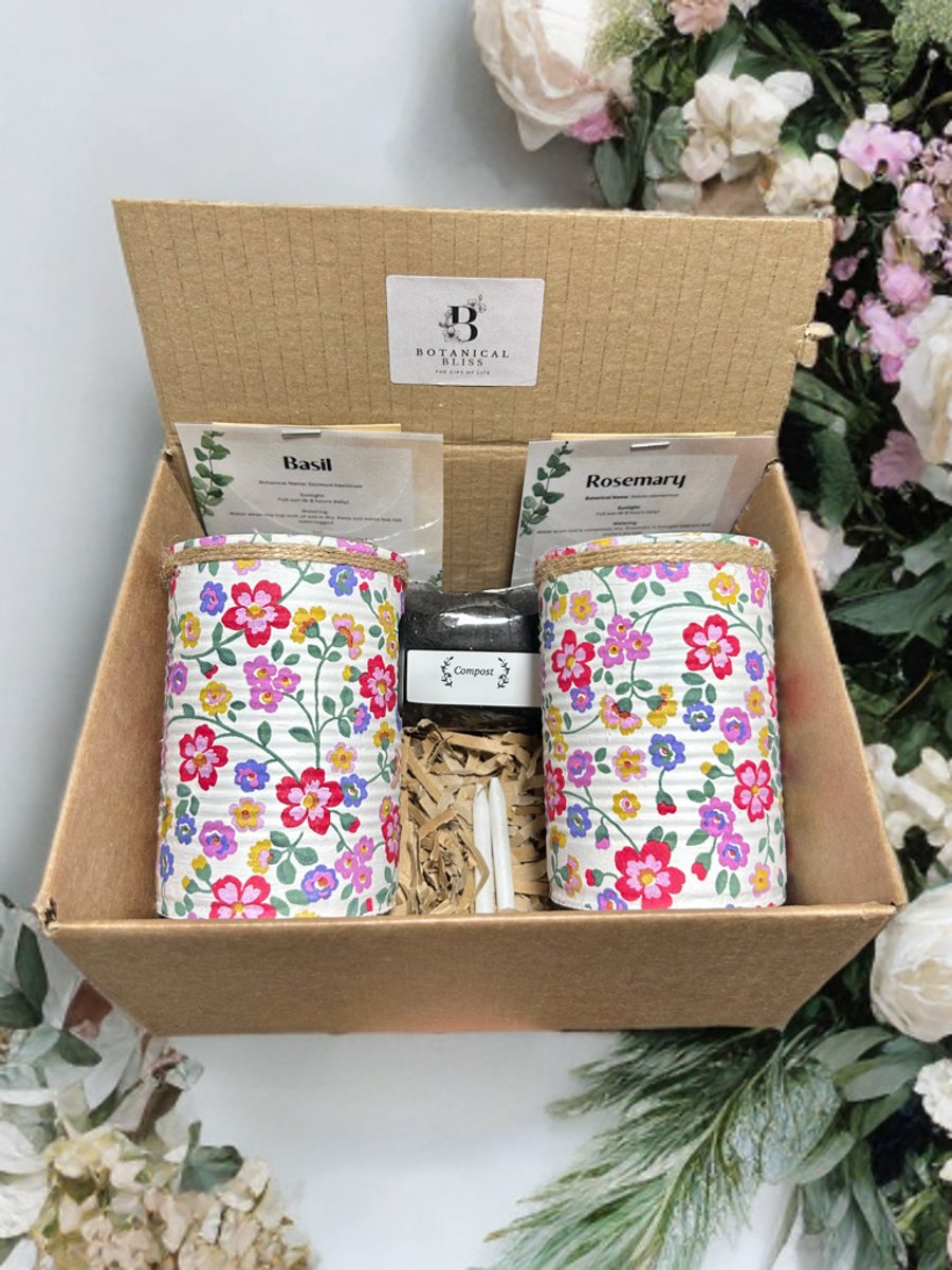Vibrant Floral Handmade Recycled Eco-Friendly Indoor Kitchen Herb Gift Set