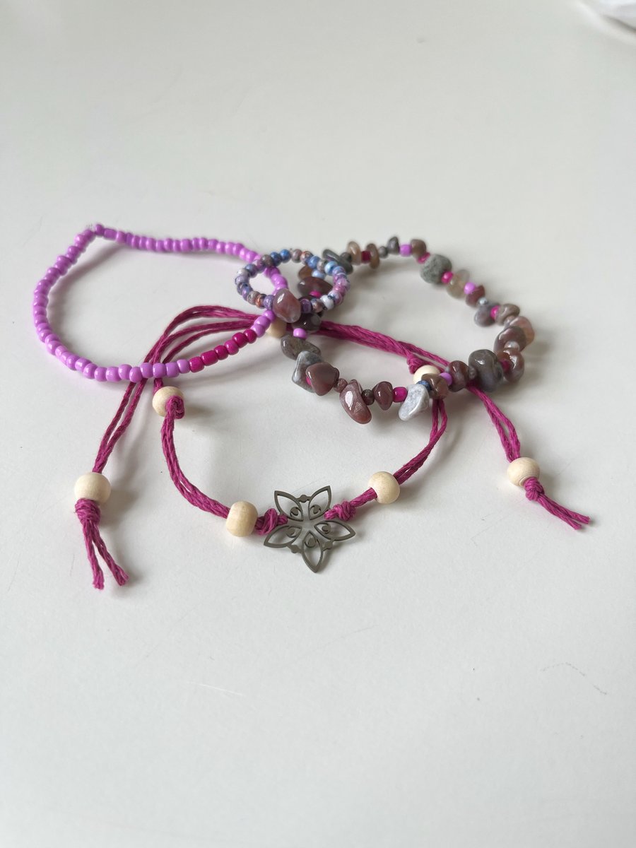 Purple Petals Set - Handmade Boho Bracelets 