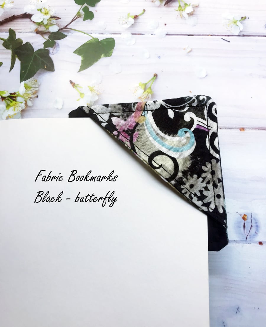 Corner Fabric Bookmark, Black Butterfly