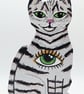 Hand Painted Tabby Cat Familiar Folk Art on Reclaimed Wood Witchy Home Decor