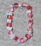 Frosted-Red-Gold Glass Bead and Opalite Chip Elastic Bracelet - Image 2