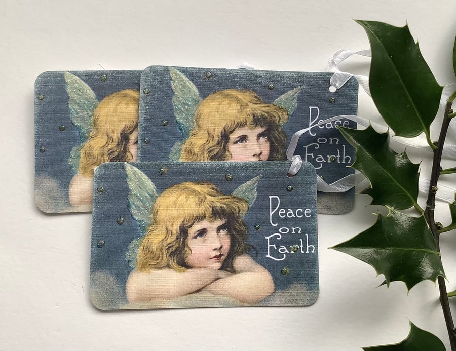 CHRISTMAS GIFT TAGS ( set of 3) ' Angel Child'. Vintage-style..ready to ship..