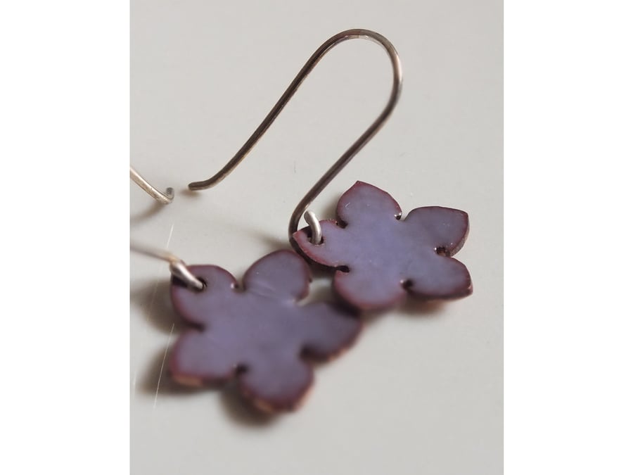 Lilac coloured enamel flower earrings