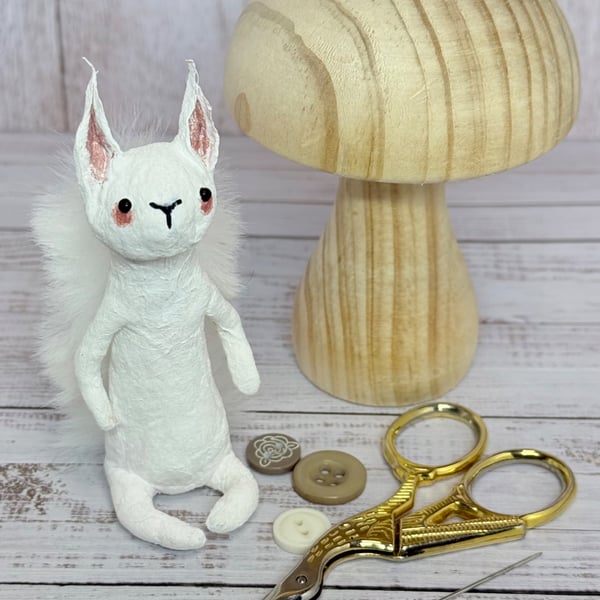 Spun Cotton White Squirrel Miniature Art Doll