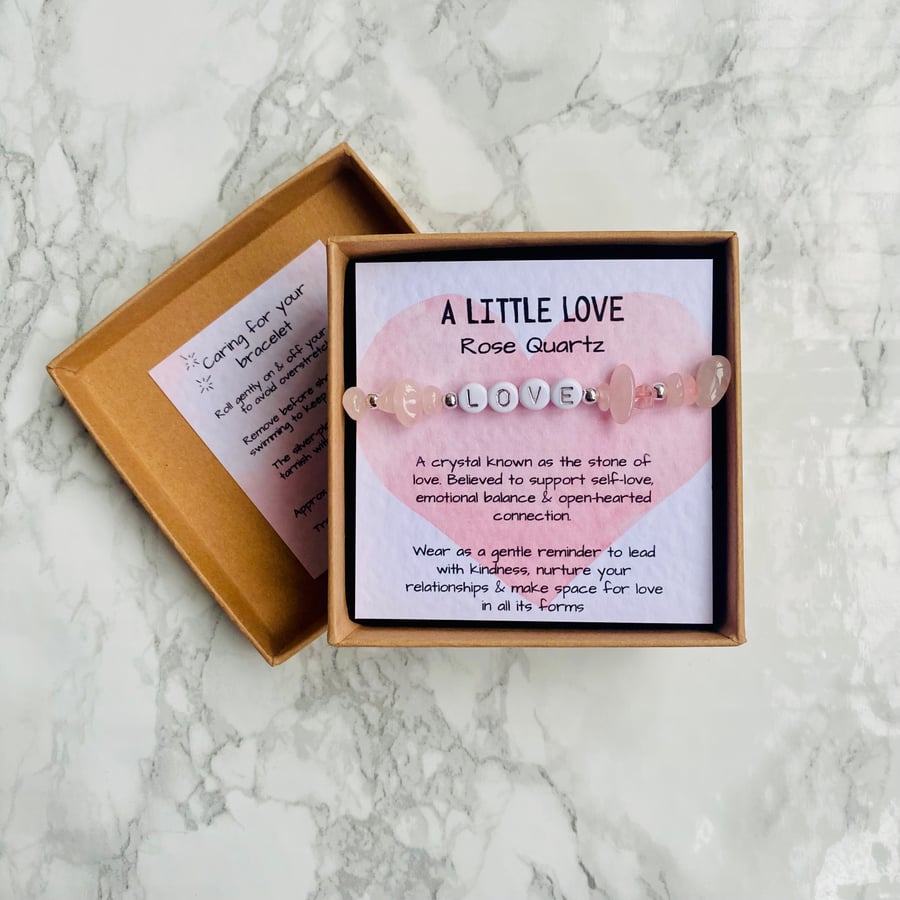 Rose Quartz Chip Bracelet ‘Love’