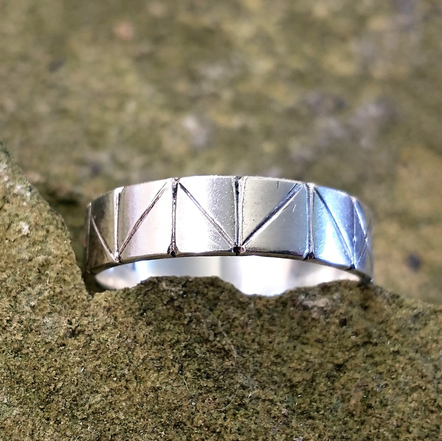Runic style silver ring UK size W