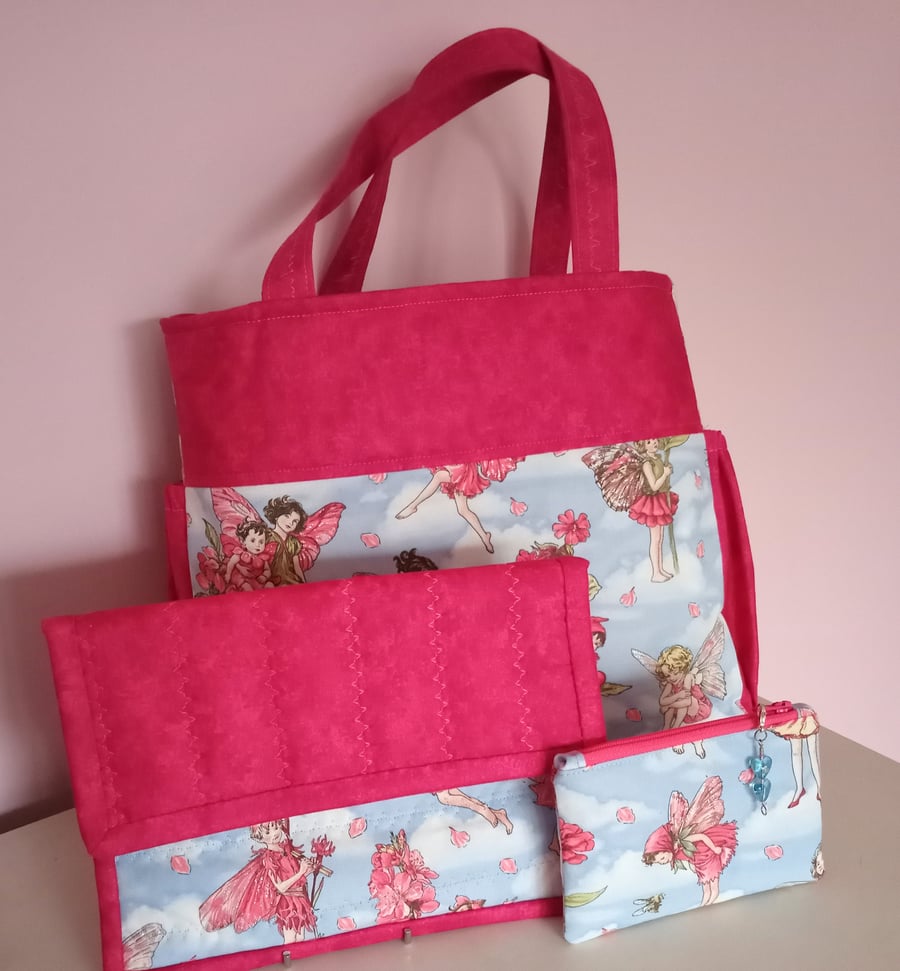 Pink Flower fairies handbag set 59F