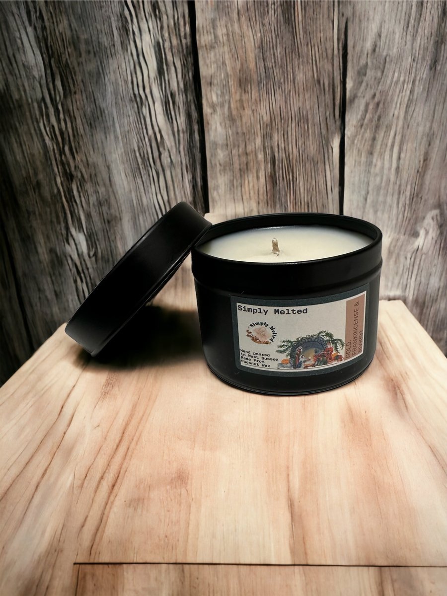 Gold, Frankincense and Myrrh Candle in a Tin 