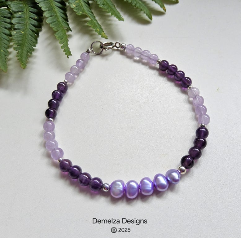 Designer Amethyst & Freshwater Culture Pearl Bracelet Meduim Size