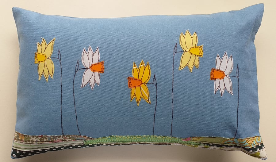 Cushion with Embroidered Daffodils