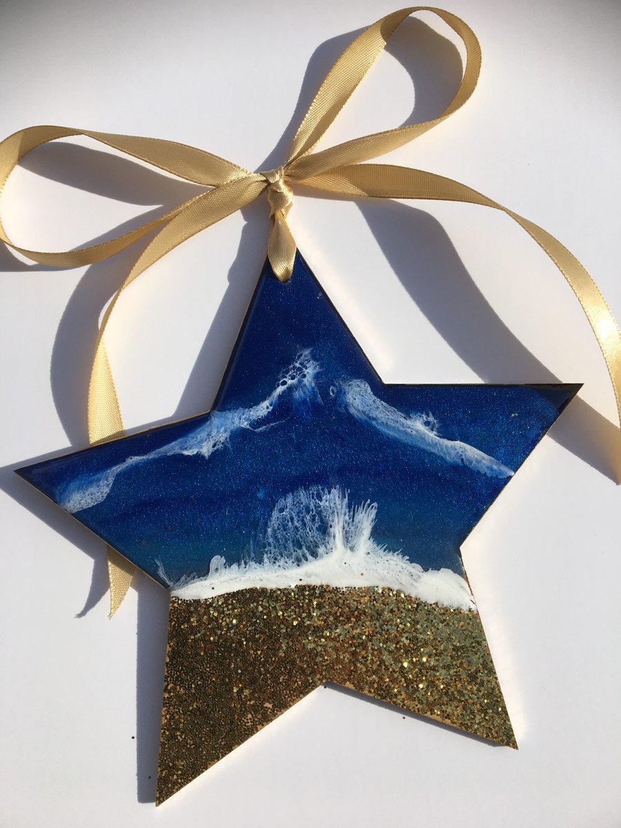 Christmas ornament, Coastal, Christmas decoration, star, dark blue, gold 
