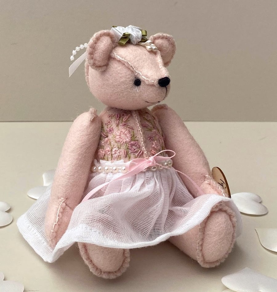 Pretty collectable embroidered artist bear, one of a kind teddy bear