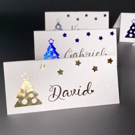 6 x personalised NAME place CARDS Christmas Tree stars Wedding table setting